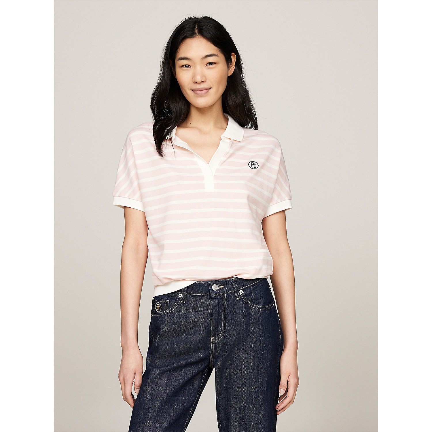 TOMMY HILFIGER Relaxed Fit Stripe Open Placket Polo